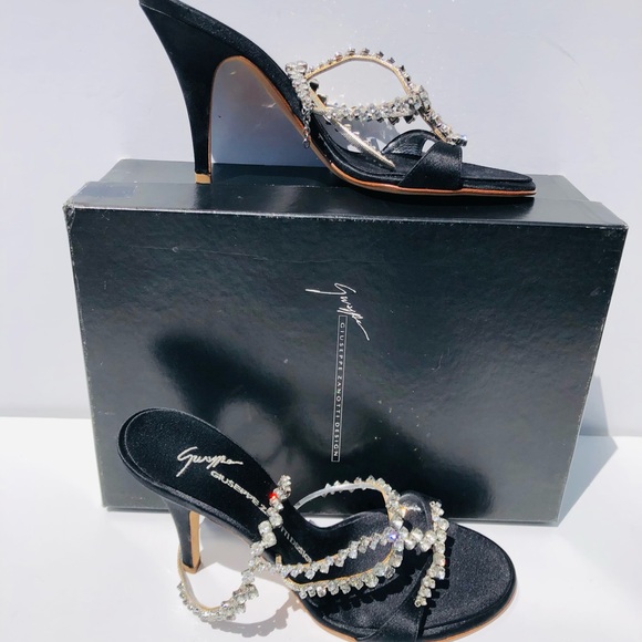 Giuseppe Zanotti black satin high heel with crystals Sz 8 eu 38 never worn - Picture 9 of 14